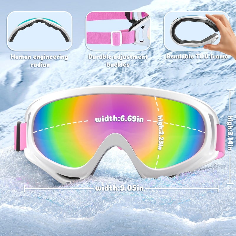 COOLOO 3 Pack Kids Ski Goggles, Anti-fog Snowboard Goggles with UV400 Protection, Snow Goggles for Boys Girls Youth Men Women - Image 5